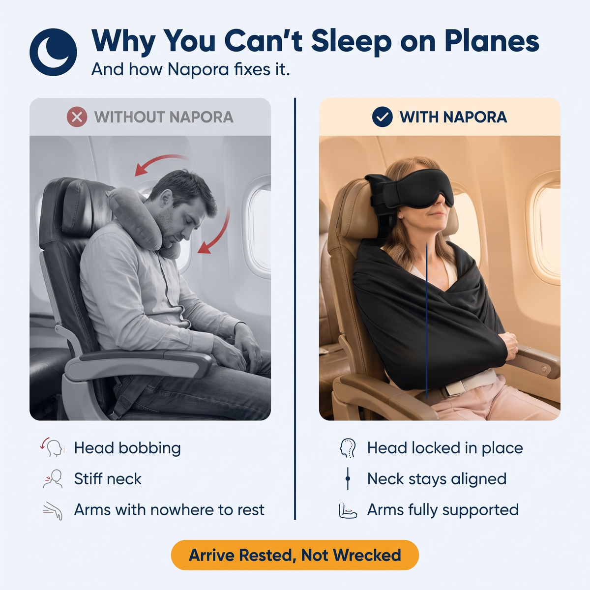 Why you can't sleep on planes and how Napora fixes it
